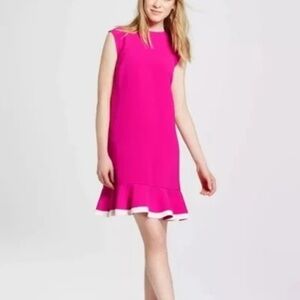 Victoria Beckham for Target Pink & White Sleeveless Ruffle Hem Shift Dress